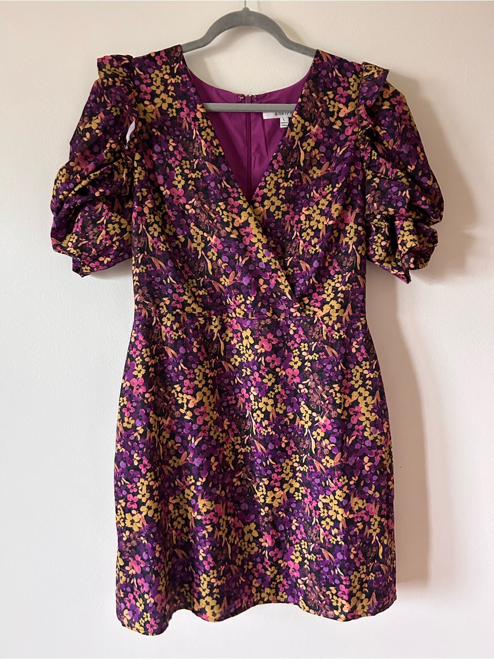 Adelyn Rae Purple Floral Puff-Sleeve Mini Dress